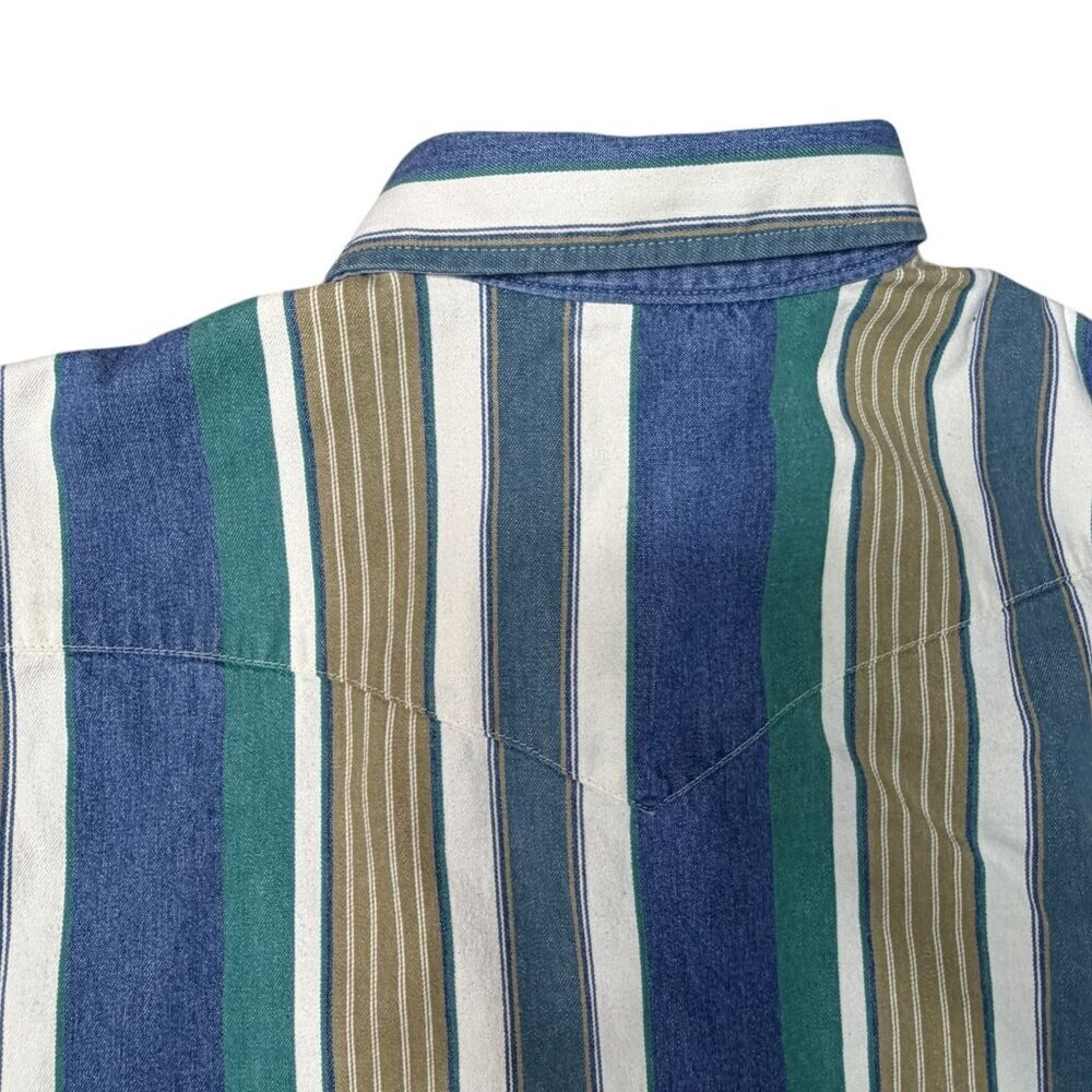 Vtg Wrangler Brushpopper Shirt Size XL Pearl Snap Western Cowboy Stripe Long Tai - Picture 5 of 7